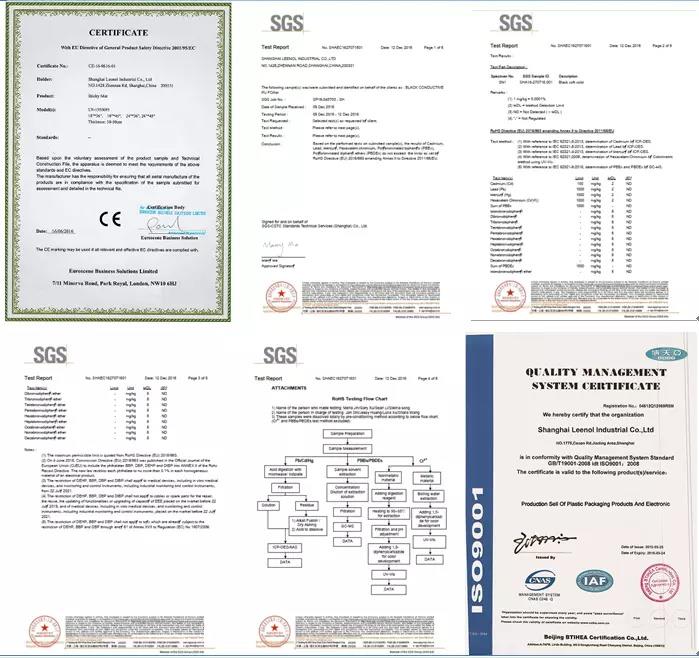 Certification for esd bag
